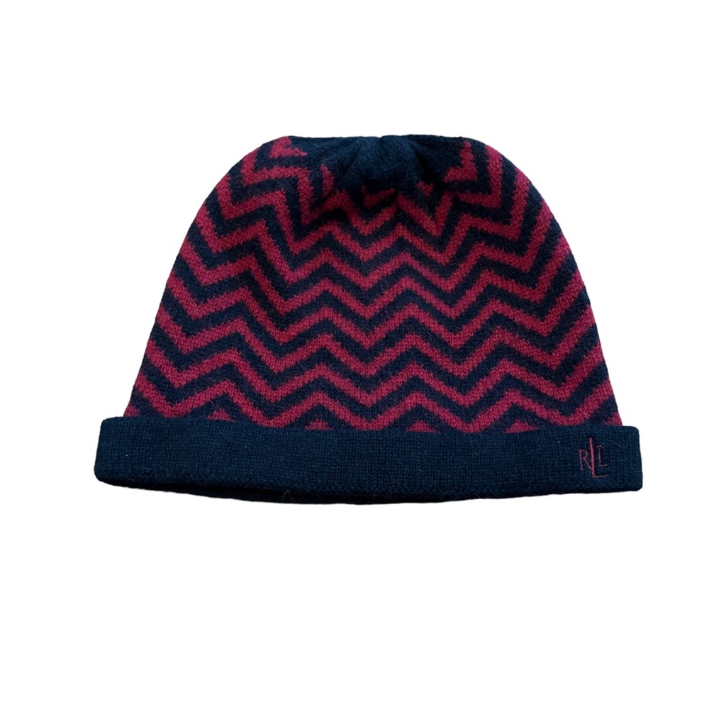 Lauren‎ Ralph Lauren Lambswool Red Black Chevron Beanie Hat CP